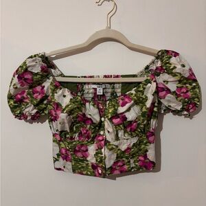 Bar III Green and Pink Floral Crop Top
